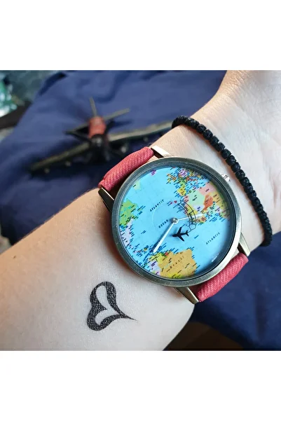 Skymag Globe design watch, world map, quartz, analog, eco-leather strap