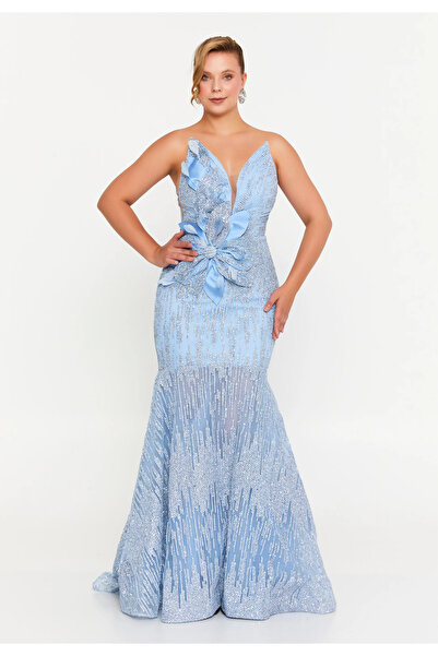 asl touch Straplez Uzun Normal Kesim Abiye Elbise