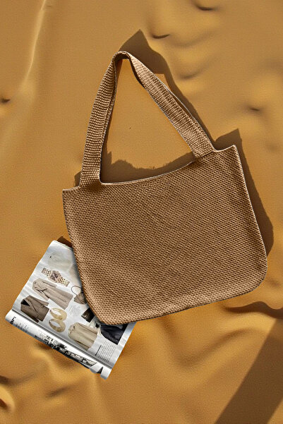 AQE FASHION Women's Knitted Summer Knitwear Stone Beach Bag with Arm Strap 40X36