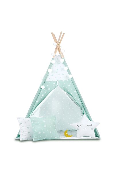 NUKIDO Cort de joaca pentru copii , cadru din lemn, forma de cort indian, 3 p...