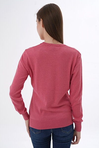 Trist Star Kadın Koyu Pembe %100 Organik Pamuk Bisiklet Yaka Triko Kazak Bluz Trıst-6101