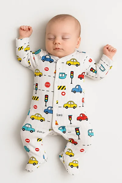 mini mia Fabric Baby Romper with Car Pattern Report 1-3-6 Months