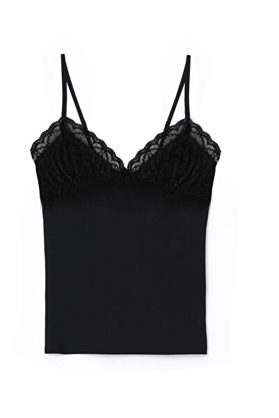 Simi Underwear Απαραίτητη μαύρη γυναικεία βαμβακερή μπλούζα με λεπτομέρεια απ...