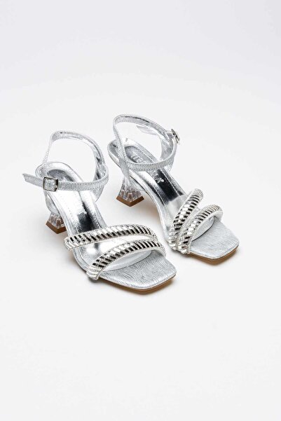 AuroraStore Kendy Silver Stone Women's Heeled Sandals