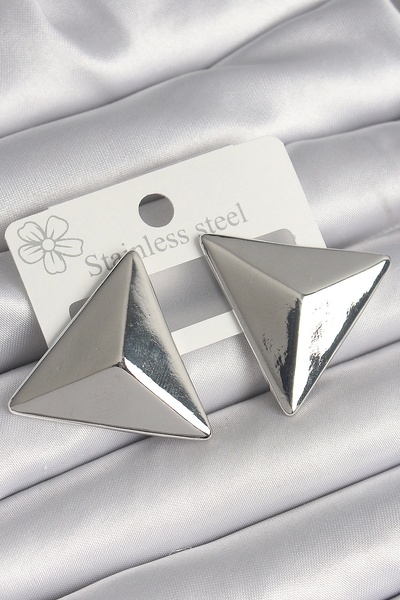 ALFA AKSESUAR 03 Brass Silver Color 3D Triangle Model Women's Earrings - Tj-Bkp10230