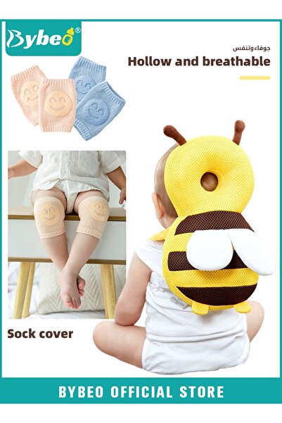 BYBEO وسادة حماية رأس الطفل قابلة للتهوية وقبعة حماية آمنة مع وسادتين للركبة للزحف و