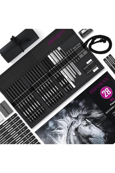 VipDeluXe Hiforny 28 Pcs Sketching Drawing Pencil Set, Graphite Sketching Pencils