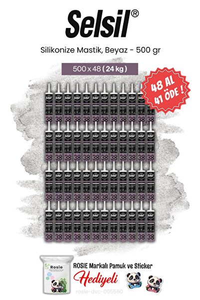 Selsil 48 AL 41 ÖDE, 500 gr Silikonize Mastik, Beyaz ve rosie pamuk