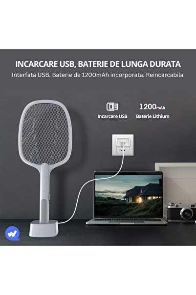 WEBYO Paleta electrica pentru tantari, muste sau insecte, Reincarcabila USB, Plastic, Casa si Gradina,