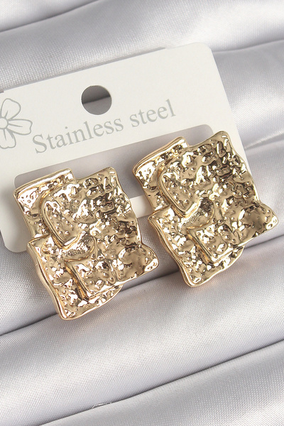 ALFA AKSESUAR 03 Brass Silver Color Embroidered Square Plate Model Women's Earrings - Tj-Bkp10258