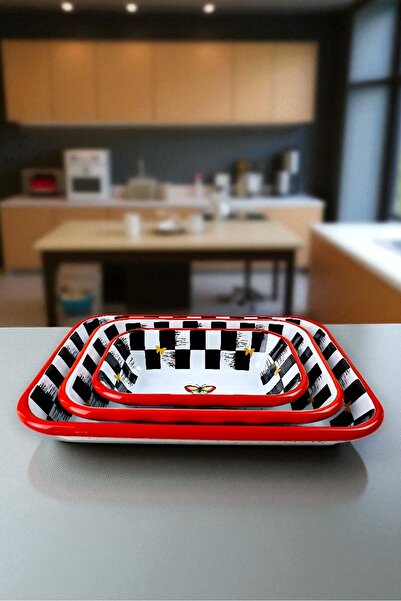 İnci Emaye 28-22-13 No Enamel Quadrilateral Plate Appetizer Breakfast Camping Picnic