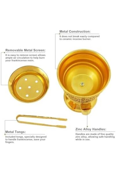 SAQOWARE Premium Metal Frankincense Resin Incense Burner, Incense Censer, Portable Bakhoor Burner, C