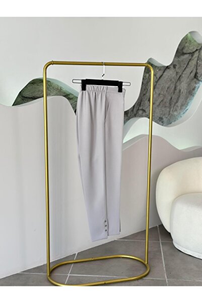 BÜRDE Gray Color Women's Trousers with Elastic Waistband and Button Detail