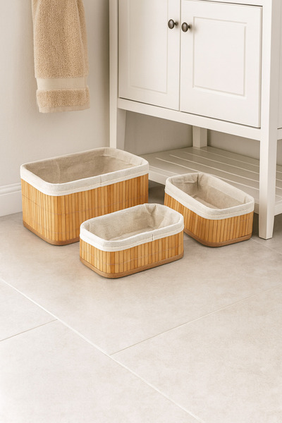 Çavdar Group سلة منظم من الخيزران الطبيعي مكونة من 3 قطع، منظم متعدد الأغراض،...