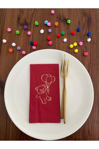 kidspartim مناديل مطوية مطبوعة على شكل دب لطيف باللون الأحمر المطلي بالذهب، 1...