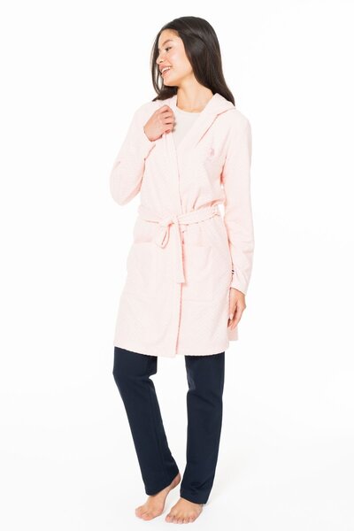 U.S. Polo Assn. U.S. Polo Assn. 20127 Women's Thin Fleece Long Sleeve Hooded Dressing Gown-Pink