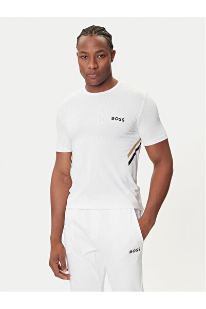 BOSS Erkek Dar Kalıp Aktif Nem Kontrol Özellikli Kumaş Yuvarlak Yaka Kısa Kol...