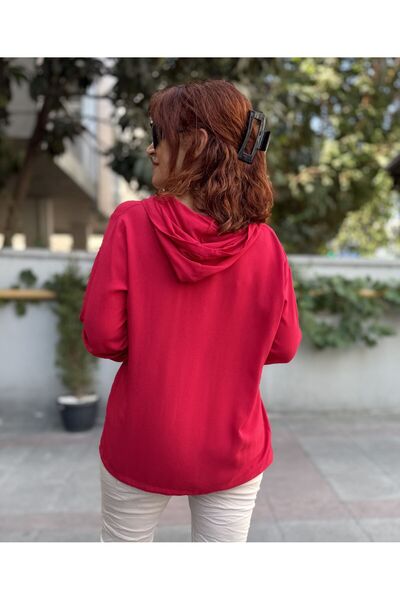 DenizEge Viscose Hooded Shirt Red