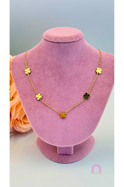 Moond Accessories Çelik Yonca Model Gold Kolye