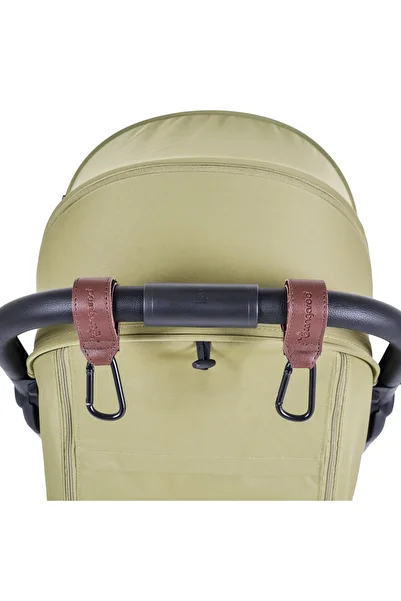 Cangaroo Set of 2 Leather Hooks carabiner hooks for any type of stroller, velcro fastening, Brown