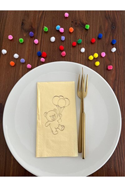 kidspartim مناديل مطوية مطبوعة على شكل دب لطيف باللون الأصفر المطلي بالذهب، 1...