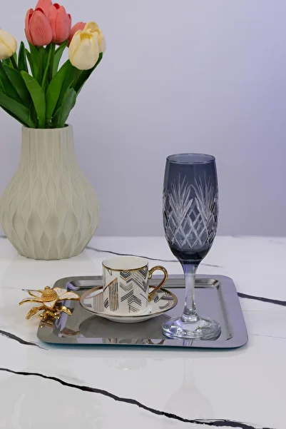 Yaren Style 190 Cc Cut Patterned Glass Goblet - Smoked, Coffee and Water Glass