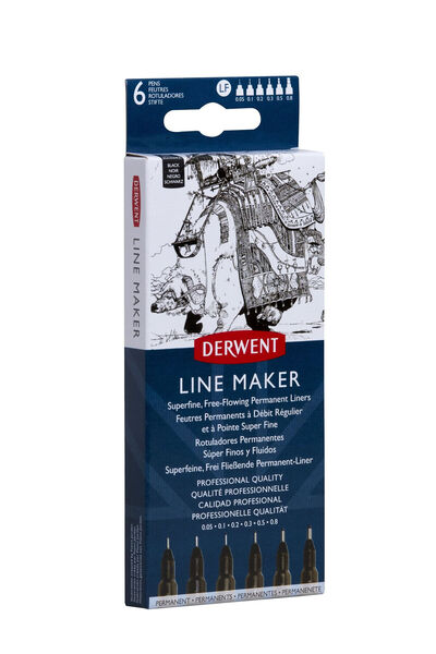 Derwent Set of 6 Professional drawing liners 0.05/0.1/0.2/0.3/0.5/0.8 mm black