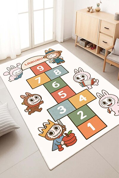 West Home Labubu Oyun halısı makinede yıkanabilir kaymaz taban leke tutmaz se...