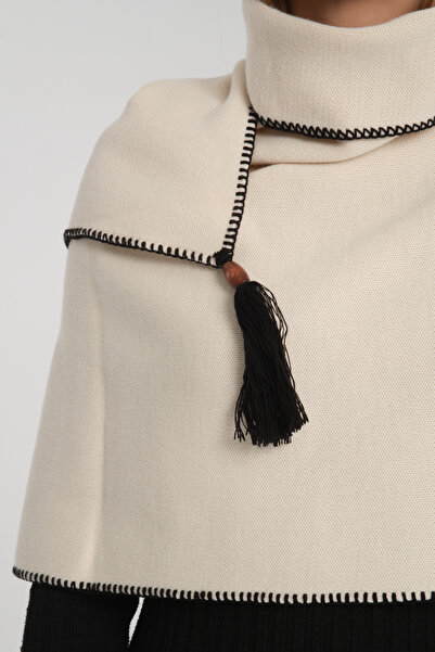 VEGA MODA Stylish Plain Stitched Tassel Knitwear Shoulder Shawl, Stylish and Comfortable Poncho Model, Women's Shoulder Shawl