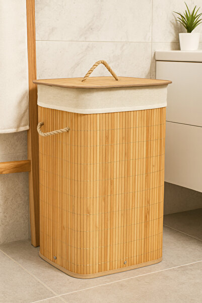Çavdar Group Bambu Katlanır Kirli Çamaşır Sepeti Dikdörtgen Çamaşır Sepeti 72...