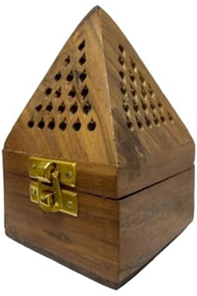 SAQOWARE Wooden Bakhoor Burner-Pyramid Shaped | Oud burner | Incense Bakhoor Charcoal Burner | Frank