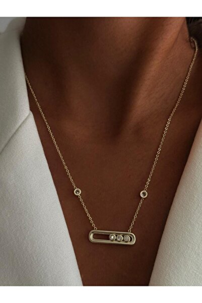 Jerie Üç Taş Detaylı Mess Kolye