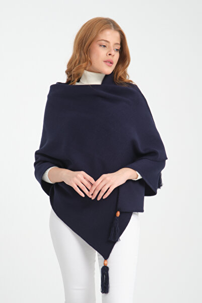 VEGA MODA شال كتف محبوك أنيق بتطريز مستقيم وشرائط، تصميم بونشو أنيق ومريح، شا...