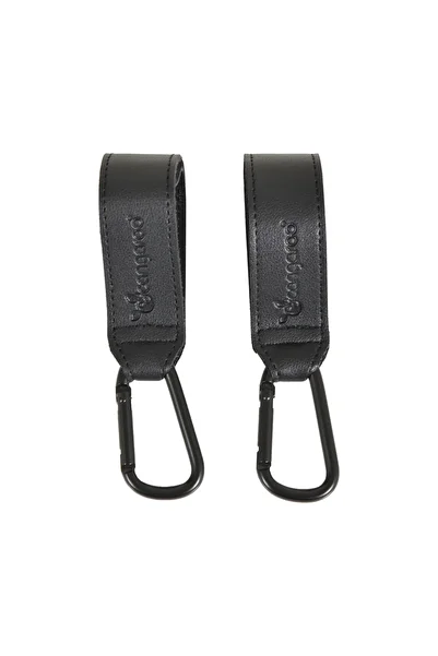 Cangaroo Set of 2 Leather Hooks carabiner hooks for any type of stroller, velcro fastening, Black
