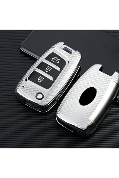 General Store Husă cheie carbon argintiu pentru Hyundai Sonata Santa Fe Verna Tucson I30 I35 I40 Kona Azera