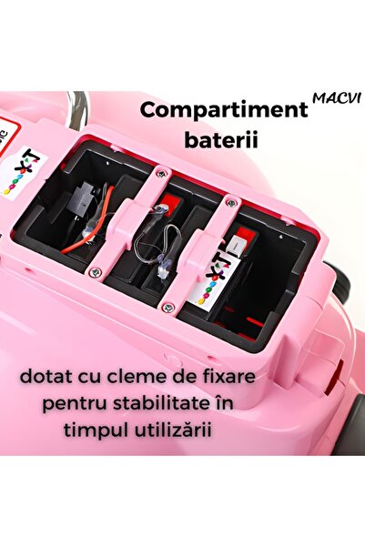 MACVI Scuter Macvi 3-8 ani, design Vespa, cu 2 x 6V, lumini, sistem audio pana la 6 km/h, Roz