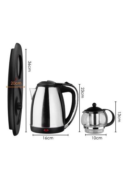 Biki Electric Kettle with Tea Tray – 2.0L Family Size Kettle + 0.8L Glass Teapot
