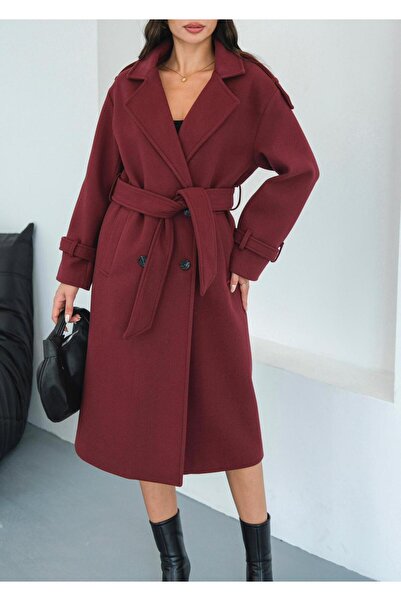 CKSpor Women's Buttoned Epaulette Lined Cashmere Coat