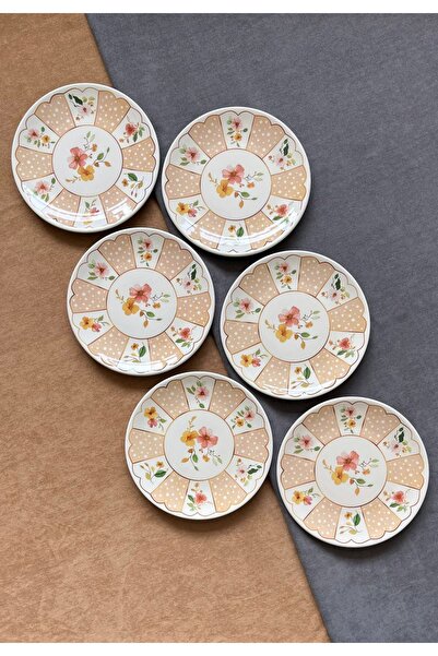 Erbaşlar Luxury Ceramic Palermo Gold Cake Plate Set for 6 People, Gift Cake Presentation Plate 20cm