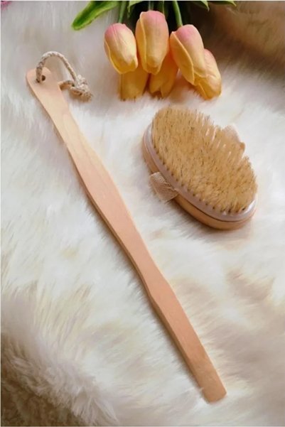 sonx Natural Horsehair Anti-Cellulite Wooden Bath Brush with Detachable Handle