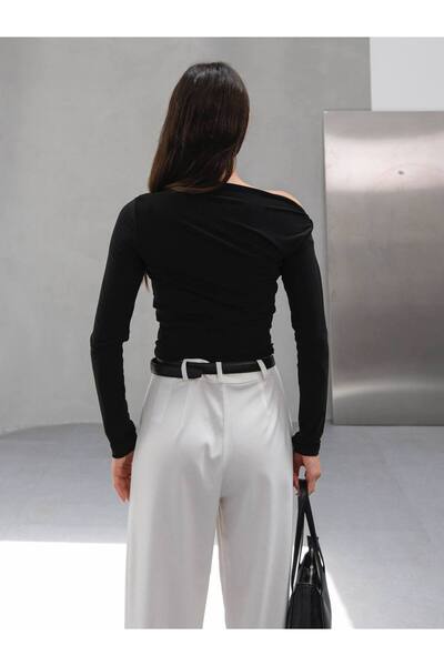 ÇEÇİM Women's One Shoulder Shirred Long Sleeve Blouse Zyn-58806