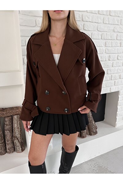 Ekim Store سترة كاشي بأكمام مزدوجة وحزام وأزرار