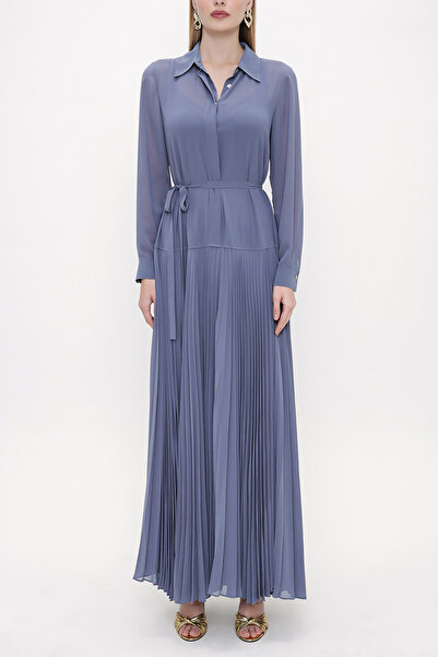 SOCIETA Mavi Pilise detaylı uzun elbise 93839