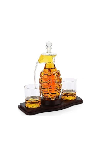 Doty Set Decanter PowerGrenade, design grenadă, sticlă, 2 pahare, suport din ...