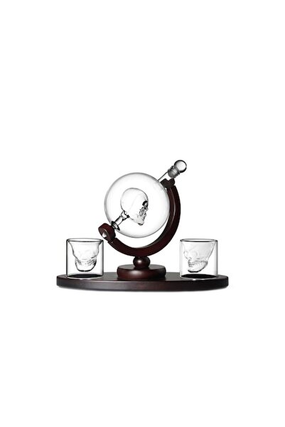 Doty Set de decantoare Skull Power cu 2 pahare, design craniu, suport din lem...