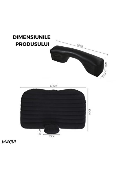 MACVI Macvi® Car Inflatable Mattress with Cushions and Balance Support, for the Back Seat, Black