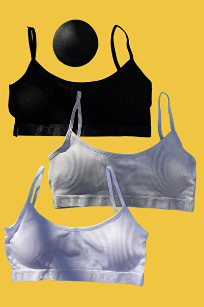 Gold Night Kadın Fitilli Siyah-Beyaz-Gri İp Askılı Çıkarılabilir Pedli Büstiy...