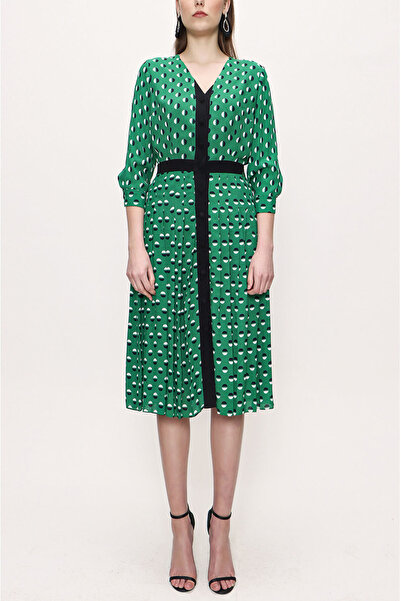 SOCIETA Yeşil Bele oturan pilili elbise 93735