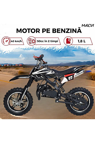 MACVI Macvi® cross motorcycle for children 49cc, petrol engine ideal for off road, Black