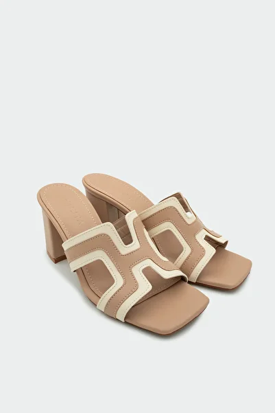LAMİNTA Oscar Nude Double Color Thick Heeled Women's Slippers